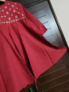 Rangmanch Red Embroidered Cotton Kurta