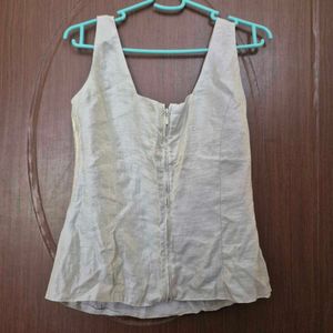 Title: Champagne Shimmer Front-Zip Corset Top / Ta