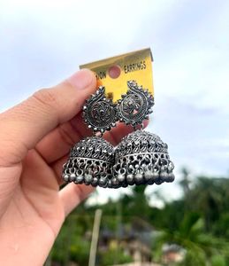 Oxidized Silver Jhumka Earrings