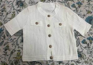 White Ribbed Button-Up Cardigan