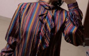 Vintage Striped Pussy Bow Blouse