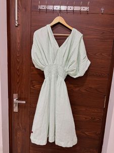 Light Green V-Neck Smocked Waist Dress