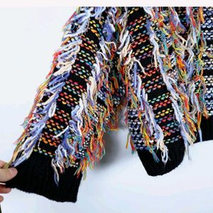 Colorful Fringe V-Neck Sweater
