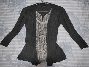 y2k Chic Grey Cardigan attached with Floral Top