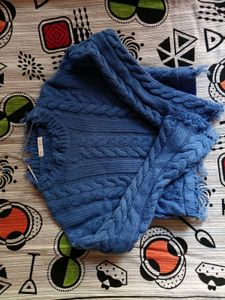 Fancy sleeves korean Blue Cable Knit Sweater