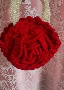 Unique Red Rose Crochet Clutch Bag