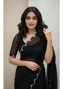 Elegant Black Embroidered Saree