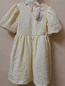 New Cute Yellow Textured Dress
