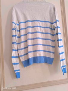 White Coloured Sweatshirt With Blue Strip For Men