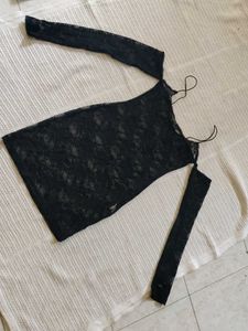 Shein Sheer Lace Black Mini Dress