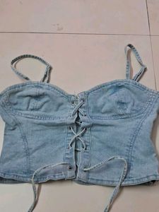 Denim Lace-Up Crop Top