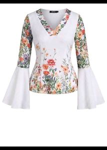 Boho Floral Bell Sleeve Short Kurti