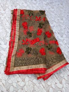 Exquisite Embroidered Floral Net Dupatta