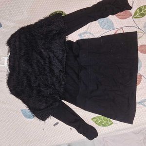 Chic Black Mini Dress with Furry Overlay