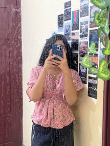 Pink Floral Ruffle Top