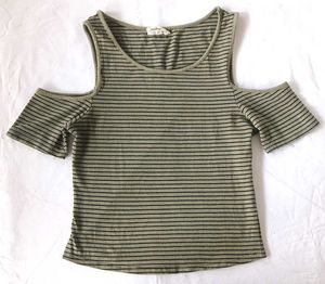 Olive Striped Cold Shoulder Top