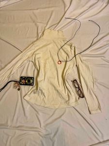 y2k Cream Ribbed Turtleneck Top