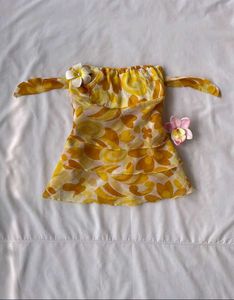 Yellow Floral back tie Tube Top
