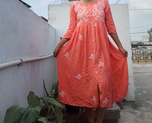 Orange Embroidered Kurta