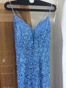 Sparkling Blue Sequin Slit Gown