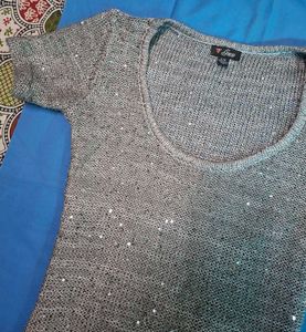 Sparkly Silver Knit Top