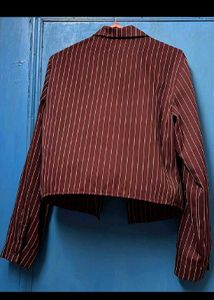 SAVANA Burgundy Pinstripe Fitted Blouse