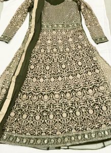 Designer Green Embroidered Anarkali Material