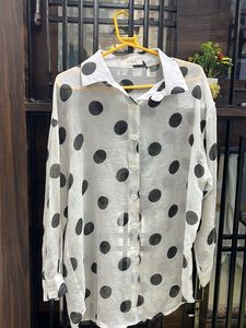 white shirt black Polka Dot Button-Up