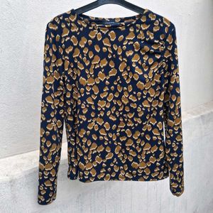 Navy & Gold Leopard Print Top