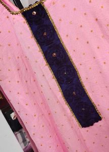 Pink Kurta with Dark Blue Trim