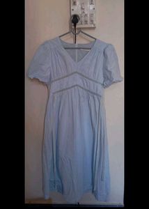 Light Blue Puff Sleeve Midi Dress
