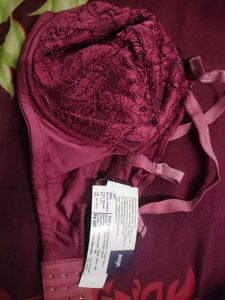 Burgundy Lace padded Bra