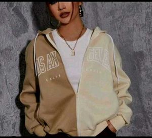 Two-Tone Graphic Zip-Up Hoodie