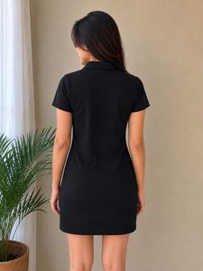 Stylish Black Polo Neck Dress with Rainbow Stripe