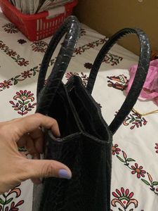 Black Snakeskin Print Handbag