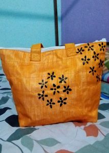 Orange Tote Bag with Floral Print
