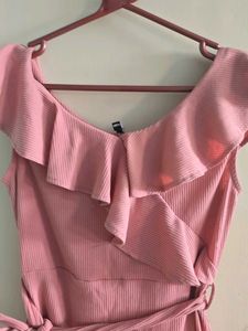 Chic Pink Ruffle Wrap Dress