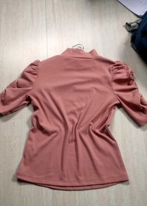 Ribbed Mock Neck Puff Sleeve Top