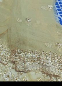 unstitched Elegant Golden Anarkali Suit