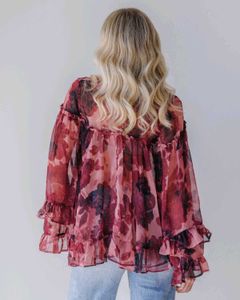 Sheer Floral Ruffle Blouse