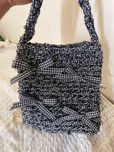 Chic Gingham Textured crochet hand Bag