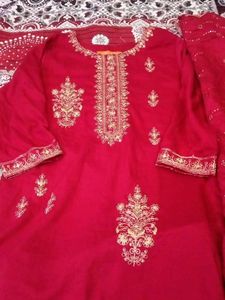 Red Embroidered Salwar Kameez Suit