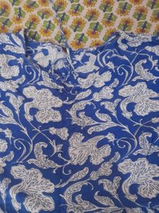 Blue Floral Print Cotton Blouse