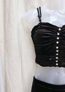 I. Black Velvet Ruched Crop Top
