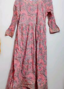 Pink Floral Print Anarkali Long Kurti