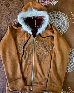 Brown Embellished Hoodie