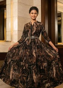 Stylish Abstract Printed Floor-Length Gown