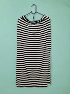 Striped Midi Skirt with Side Slit