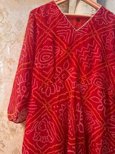 Heavy Red Bandhani Print Full Size Gown, Bust- 40