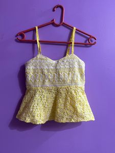 Chic Yellow Lace Peplum Top